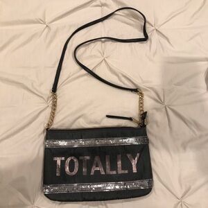 Juicy Couture Silver Sequin Logo Metallic "Totally" Graphic Crossbody Purse